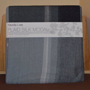 NWT Naturally Knotty Plaid Silk/Modal Wrap Scarf Black Gray